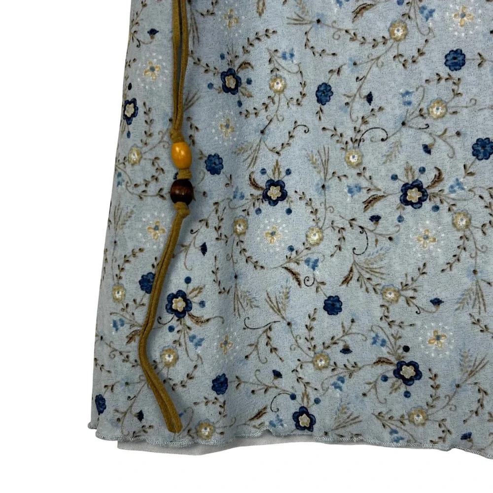 Teaze Floral Mini Skirt Womens Small Blue 90s Y2K Lettuce Edge Beaded Tie Boho